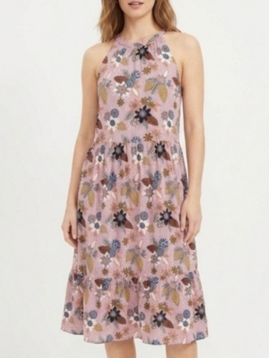 LOFT Dresses & Skirts - NWOT LOFT Pink Floral Sleeveless Halter Tiered Swing MIDI Dress Size 14